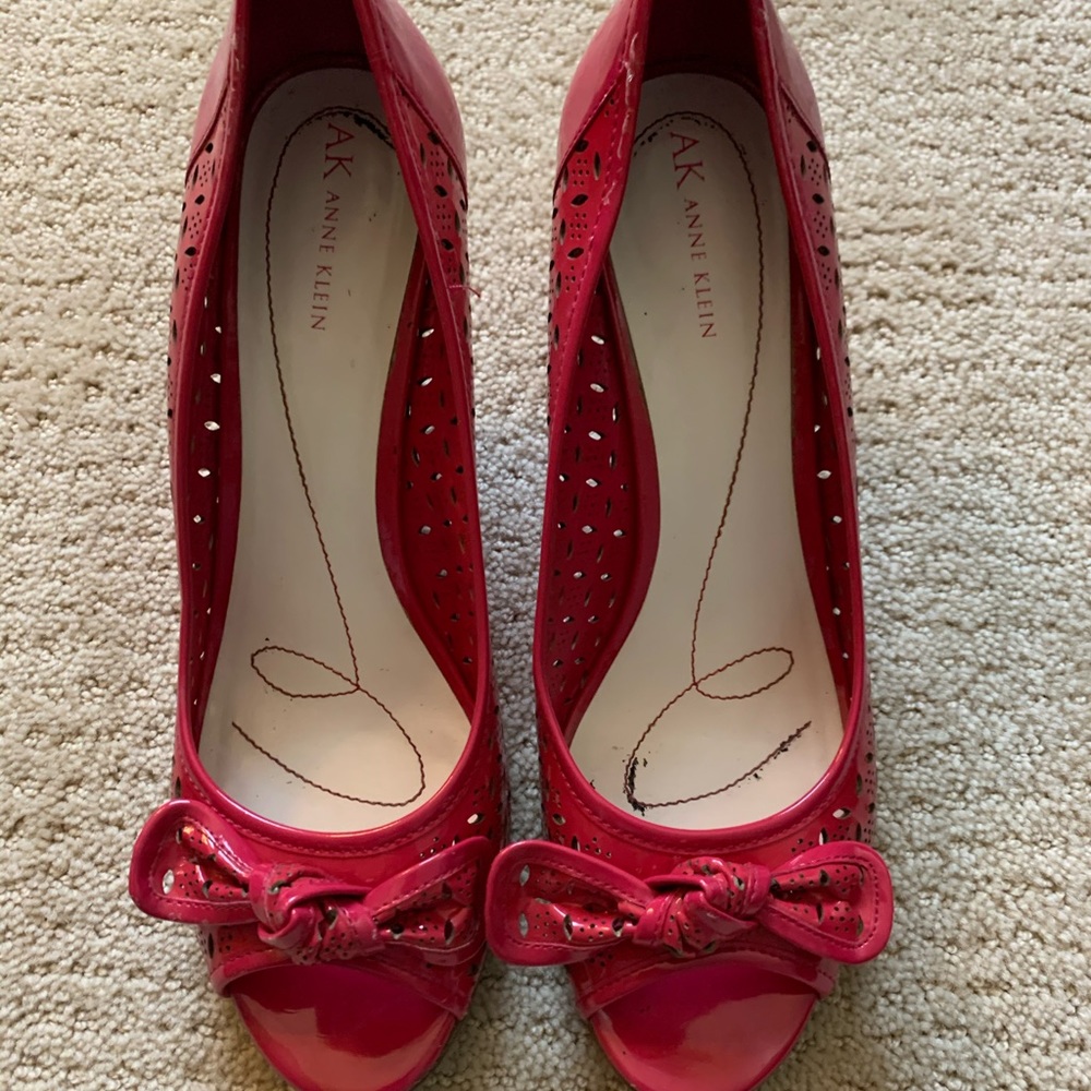 Hot pink pleather wedge sandals